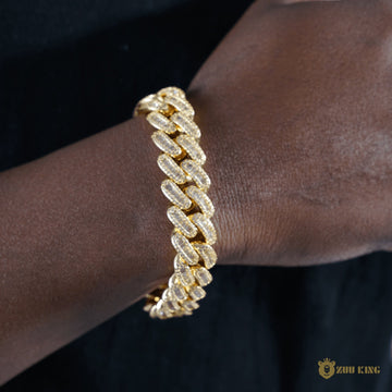 16mm Baguette & Round Cuban Bracelet In 18k Gold ZUU KING